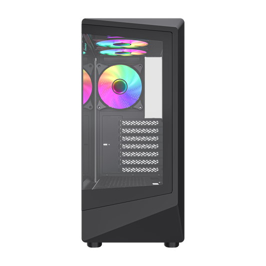 TEROS 13121G Caja de Ordenador ATX Black Gaming, Frontal ARGB, Panel Lateral De Cristal Templado, 1 Ventilador RGB 120 mm, Sistema De Montaje Tool Less,1 x USB 3.0 y 2 x USB 2.0