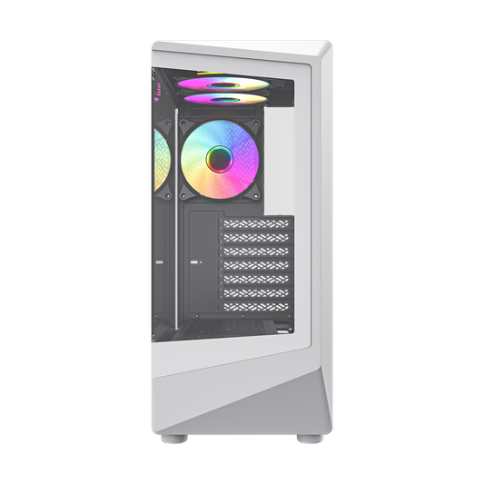 TEROS 13121G Caja de Ordenador ATX White, Gaming, Frontal ARGB, Panel Lateral De Cristal Templado, 1 Ventilador RGB 120 mm, Sistema De Montaje Tool Less,1 x USB 3.0 y 2 x USB 2.0