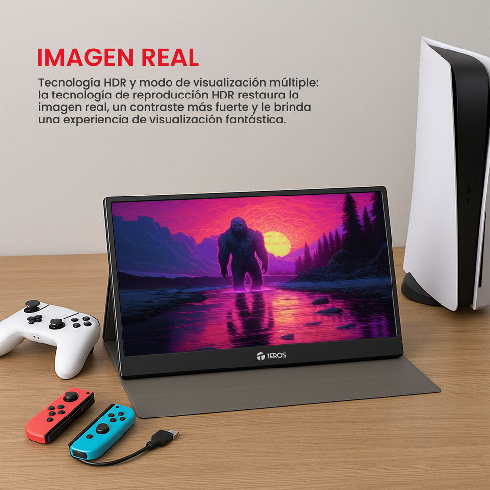 TEROS 1501S Monitor portátil 15.6 TEROS Full HD 1080P ultradelgado con HDR. Ideal para gaming, trabajo y viajes. Compatible con PC y consolas.