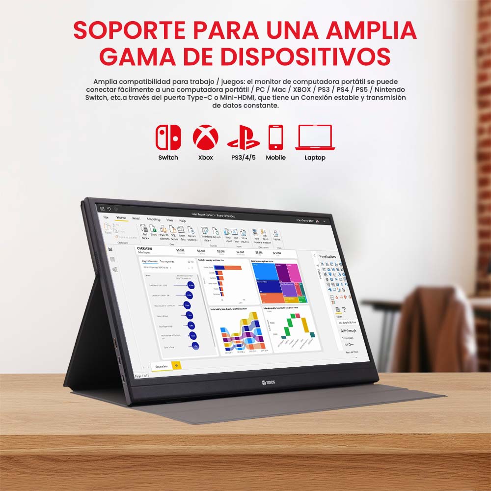 TEROS 1501S Monitor portátil 15.6 TEROS Full HD 1080P ultradelgado con HDR. Ideal para gaming, trabajo y viajes. Compatible con PC y consolas.