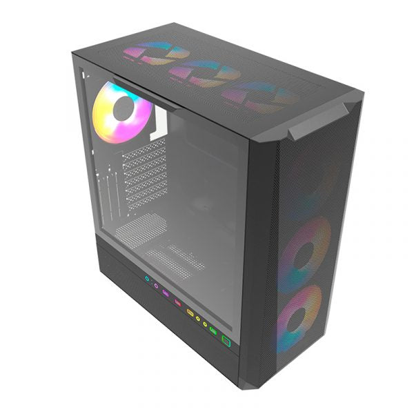 Case gamer TEROS TE-1160N, Mid Tower, USB 3.0 / USB 2.0, audio, ventilador ARGB, negro