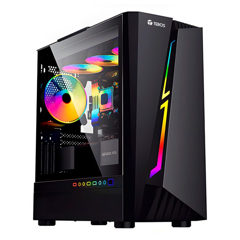 Case gamer TEROS TE-1172N, Mid Tower, USB 3.0 / USB 2.0, audio, ventilador ARGB, negro