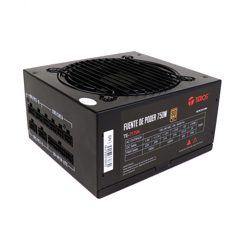 Fuente de alimentación TEROS TE-7175, ATX, 750W, 80 Plus Gold, 100V-240VAC, CERTIFICADA